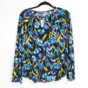 The Limited Women's Black Blue Yellow Winter Stem Floral Long Sleeve Blouse NWT
